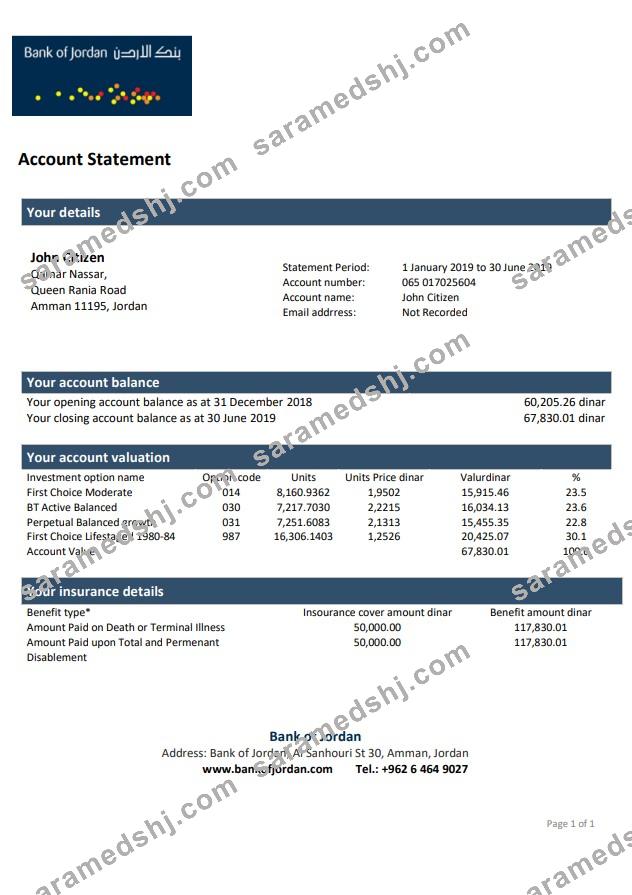 Jordan Bank of Jordan bank statement